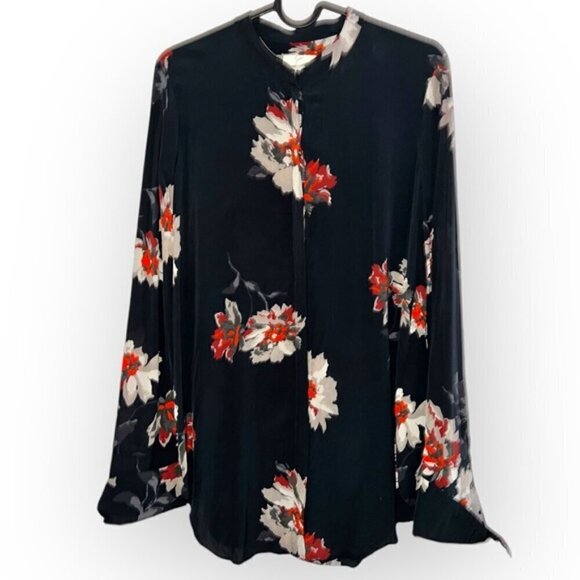 Joie Deon Silk Floral Print Long Sleeve boho Blouse Top Black red white flowy XS - Picture 2 of 5